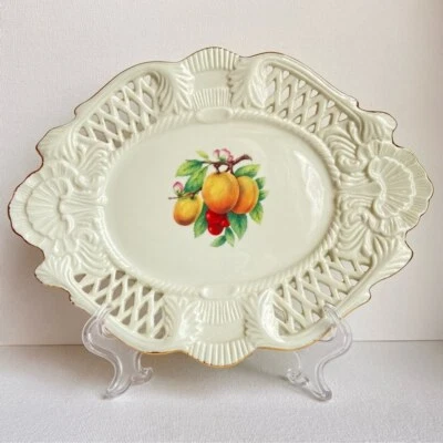 Formalities by Baum Bros pierced rim vintage platter plate with fruit and floral Foto 1 de 4