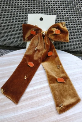 "Nuevo moño de pelo con dije de hojas de otoño de calabaza de terciopelo 9""" Foto 1 de 4