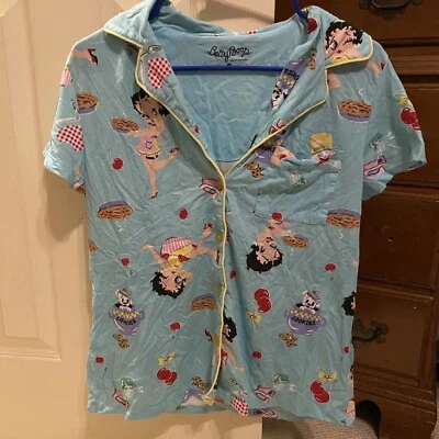 Conjunto de pijama vintage Betty Boop para mujer azul manga corta M ropa de dormir Foto 1 de 4