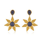Blue Chalcedony Gemstone 18Kgold Plated Floral Statement Wedding Fashion Earring