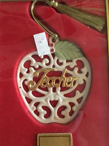 Lenox For My Teacher Apple Ornament in Box with tassel - Picture 1 of 5