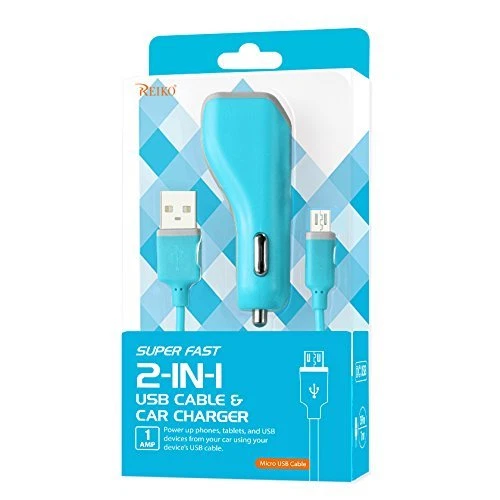 Cable USB y cargador de coche Reiko súper rápido 2 en 1 para Motorola color azul Foto 1 de 1