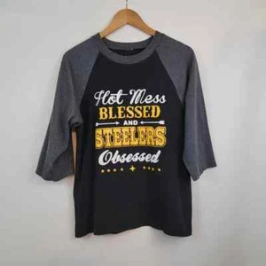 Pittsburgh Steelers Hot Mess Blessed 3/4 Ärmel Sport Football Team Fan Oberteil Medium - Bild 1 von 6