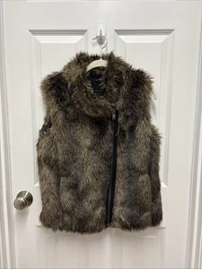 Banana Republic Brown Modacrylic Faux Fur Full Zip Vest Solid Sleeveless XS - Picture 1 of 6