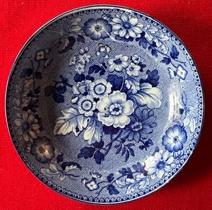 Antiguo plato de flores de platillo azul de perlas Staffordshire del siglo XIX - Imagen 1 de 9