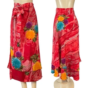 Bellissimo Swim Cover Up Silk Maxi Wrap Skirt Red Viscose 100 Ways To Wear Dress - Picture 1 of 22