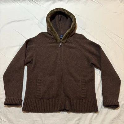 Suéter con Capucha Y2K Gap Lana Cremallera Completa Imitación Piel Talla XL Mujer Marrón Tejido De Colección Foto 1 de 4