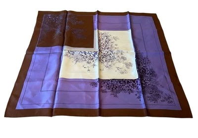 "Bufanda de colección acetato Japón bordes enrollados a mano púrpura marrón crema 26 X 26""" Foto 1 de 3