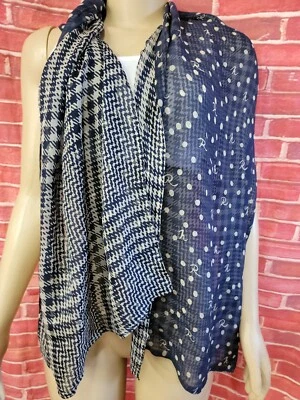 NINA RICCI Diseñador Azul Marino Seda Doble Cara Firmado Usado en Excelente Condición 16"×60" #C4 Foto 1 de 4