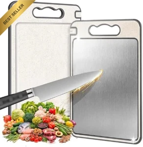 Double-Sided Chopping Board, 304 Stainless Steel & Wheat Straw - Picture 1 of 12