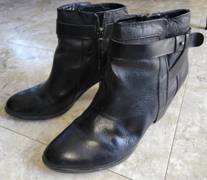 Franko Sarto black soft leather ankle boots zip and decorative buckle - Picture 1 of 11