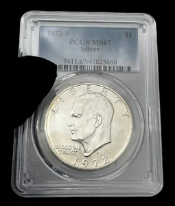 American Silver Dollar 1972-S Graded Eisenhower PCGS MS67 - Bild 1 von 2