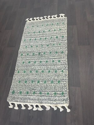 Modern Abstract Moroccan Wool Rug - green, White & gray Art Deco Design - Image 1 of 4