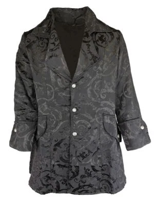 MARKENLOS Gothic Steampunk Mantel Jacke Gehrock Brokat Herren gefüttert schwarz Benlin