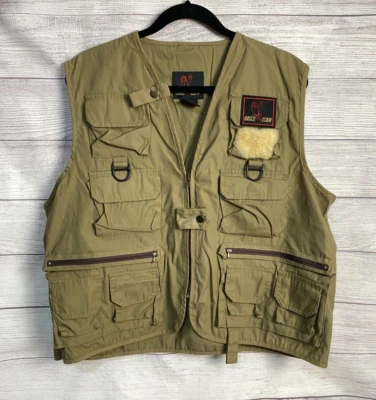 Garra de Águila Para Hombre Talla L/XL Bolsillos con Cremallera Piel de Cordero Parche de Cuero Chaleco de Pesca con Mosca Foto 1 de 4