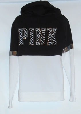Moletom com capuz Victoria's Secret rosa edição limitada lantejoulas Varsity zebra XS NOVO COM ETIQUETAS - Imagem 1 de 4
