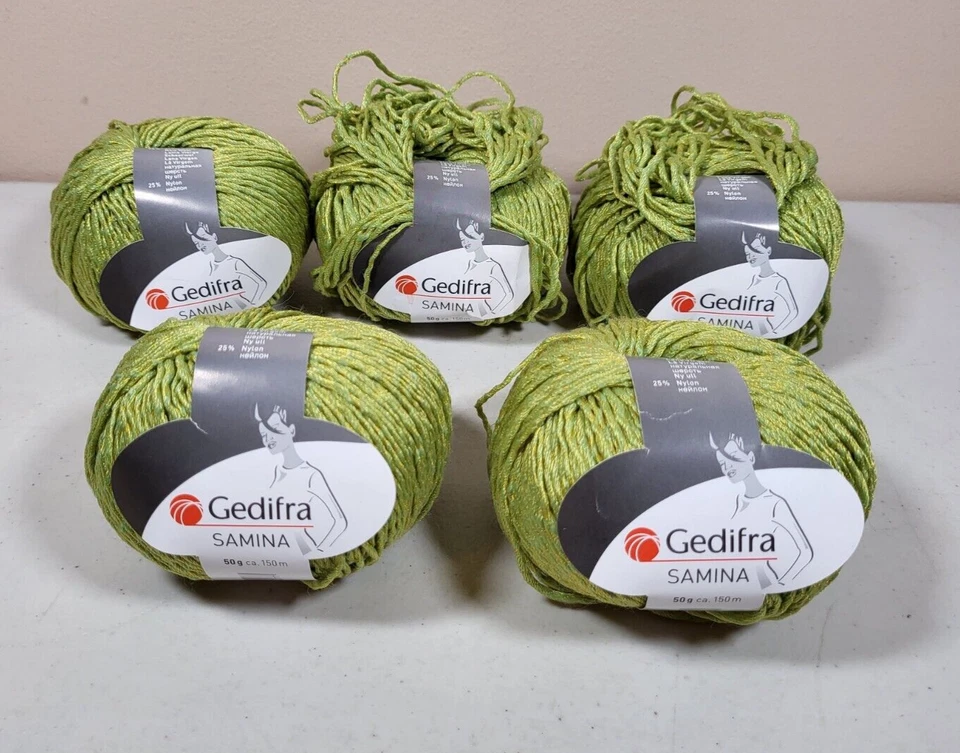 批量 5 件 Gedifra Samina 羊毛尼龙绿色纱线 04307 — 第 1/4 张图片