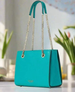 Kate Spade Amelia Medium Shoulder Bag Leather Chain Strap Tote Fiji Green - Picture 1 of 12