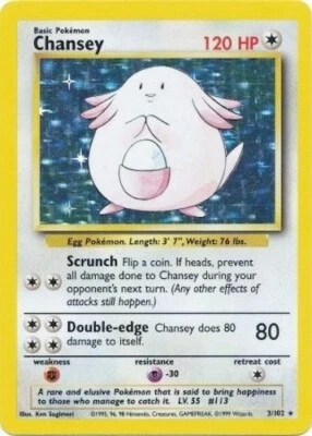 Pokémon TCG - Chansey - 3/102 - Holo Unlimited - Base Set Unlimited [Near Mint] - Image 1 of 3
