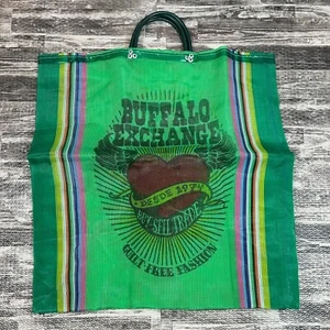Vintage Buffalo Exchange grün wiederverwendbar Tragetasche Streifen 21" x 21" Kunststoff - Bild 1 von 4