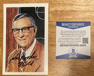 John Wooden Signed Autographed Ron Lewis HOF Art Postcard Beckett BAS Cert - Picture 1 of 1