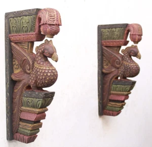 Par de Pájaros Estatua Pavo Pavo Pavo Madera Soporte de Pared De Colección Hogar/Jardín Decoración - Imagen 1 de 6