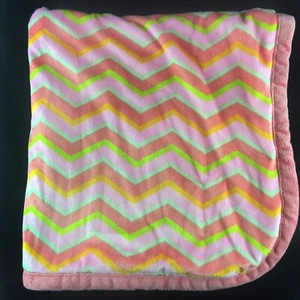 Blankets And Beyond Pink Green Yellow Chevron Baby Blanket - Picture 1 of 6