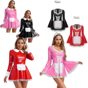 Damen Französisches Dienstmädchen Outfit Kostüm PVC Leder Halloween Cosplay Kostüm - Bild 1 von 75