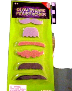6 GLOW IN THE DARK MOUSTACHES PARTY DANCE BIRTHDAY - Picture 1 of 1