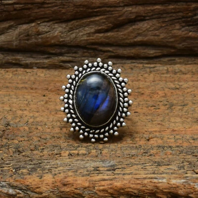 Splendid Pietra Labradorite 925 Argento Sterling Handmade Anello Tutte le Misure - Immagine 1 di 3