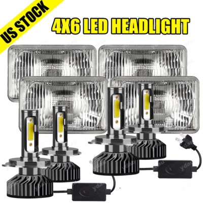 4X6 Stock Glass Lens / Metal Headlight 6000k 6k LED HID Light Bulb Headlamp Set - Image 1 of 4