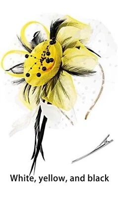 Black/Yellow Feather Mesh Fascinator Hat Clip/Band Wedding Tea Cocktail Party - Image 1 of 4
