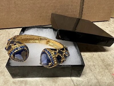 JOAN RIVERS Blue Enamel Crystal Cuff Hinged  Bracelet Signed RARE! - Image 1 of 4
