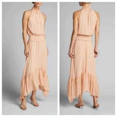 NWD A.L.C Kaia Metallic Sleeveless Smocked Silk Dress Size 6 Blush #1A455 - Image 1 of 4