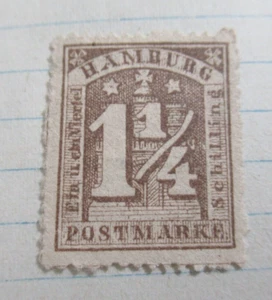 1864 Old Antique Stamp, HAMBURG, 1 1/4 SCHILLING, SC#9 - Picture 1 of 3