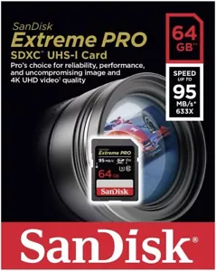 Sandisk 64GB Extreme Pro FS U3 P1000 4K UHD SD card for Nikon P1000 P900 - Picture 1 of 3