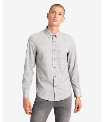 Kenneth Cole Mens Small Checkered Button Up Shirt, Grey, Small - Image 1 of 2
