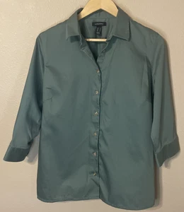 Top para mujer Lands End con botones M verde manga 3/4 cuello medio - Imagen 1 de 7