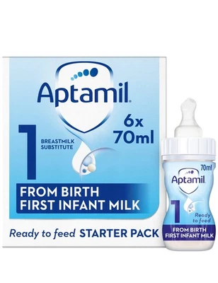 Aptamil 1 First Baby Milk Formula Starter Pack Ready to Use Liquid, from Birth, - Image 1 of 4
