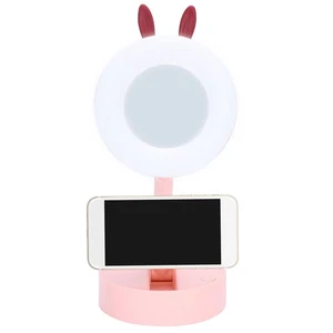 (Pink )LED Makeup Mirror Portable Desktop Cartoon Makeup Mirror Lamp For Chil - Picture 1 of 12