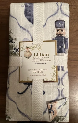 Lillian August  Set of 8 Dinner Napkins  French Farmhouse Holiday Blue 18x18 New - Image 1 of 3