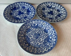 Pájaro Fénix Japonés Pavo Volador Azul y Blanco Pan/Mantequilla 3 Platos 7"-7.5" - Imagen 1 de 12