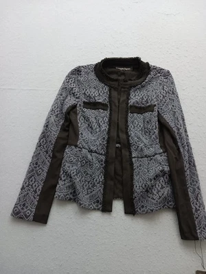 Blazer Nanette Lepore Mujer 6 Gris Encaje Gancho Ojo Forrado Formal Trabajo Ajustado Foto 1 de 4