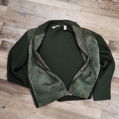 Suéter Valerie Seperates verde floresta couro e mistura de lã merino LG zíper frontal - Imagem 1 de 4