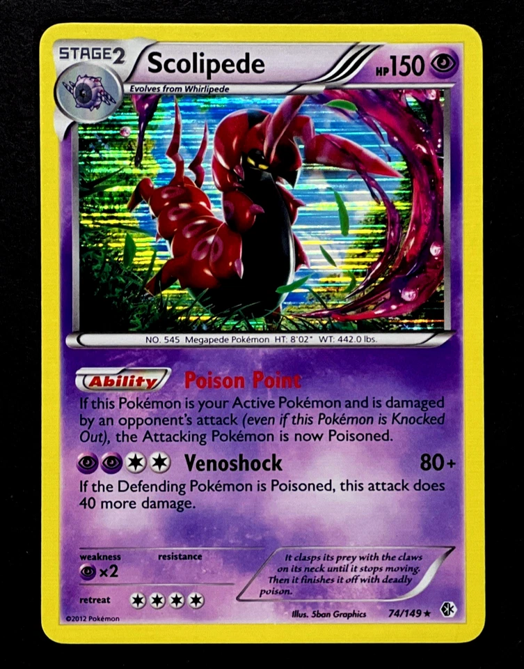 2012 Pokemon SCOLIPEDE Boundaries Crossed HOLO RARE Bleed Error B&W Card 74/149 - Image 1 of 4