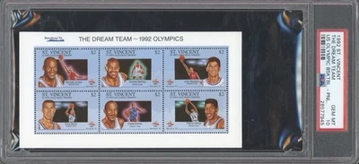 Panel de estampillas medalla de oro POP 45 PSA 10 Michael Jordan 1992 St. Vincent Dream Team Foto 1 de 3