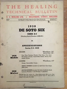 1938 DE SOTO SIX Code S-5. Technical Bulletin. USA Print. SEDANS & COUPES. - Bild 1 von 5