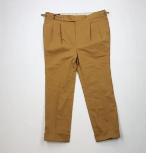 Luxire Mens 44x29 Heavyweight Pleated Cuffed Side Buckle Chino Pants Trousers - Picture 1 of 12