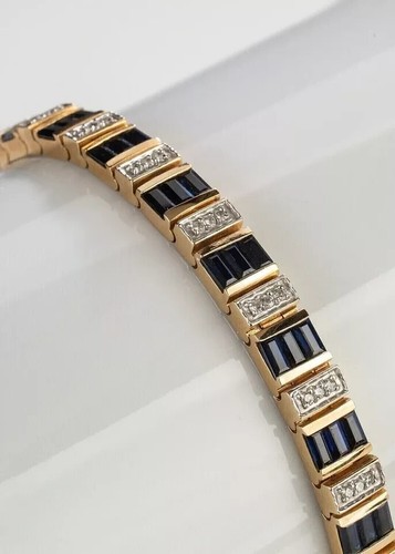 VALENTINO Bracciale Tennis Zaffiro Blu Taglio Baguette 12CT Creato in Laboratorio Oro Giallo 14K Over