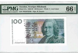 1986 -92 Sweden 100 Kronor PMG66 EPQ GEM UNC <P-57a> - Picture 1 of 2